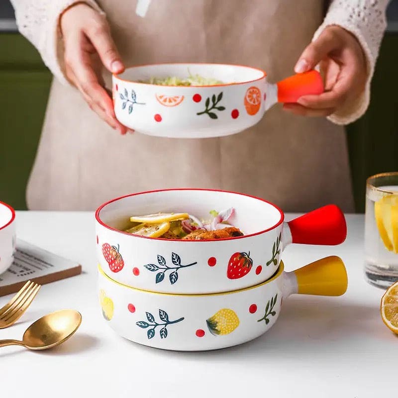 Ceramic Glaze Baking Bowl With Handle, 650ML Food Container, Nordic Net Red Ceramic Bowl With Hand Grip, Barbecue Cheese Baked Rice Baking Pan, Round Bakeware Tray Ceramic Glaze Baking Bowl With Handle, 650ML Food Container, Nordic Net Red Ceramic Bowl With Hand Grip, Barbecue Cheese Baked Rice Baking Pan, Round Bakeware Tray